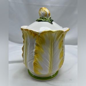 Vintage Lefton 7122 Retired Yellow Cabbage Rose Canister Jar Pre-owned